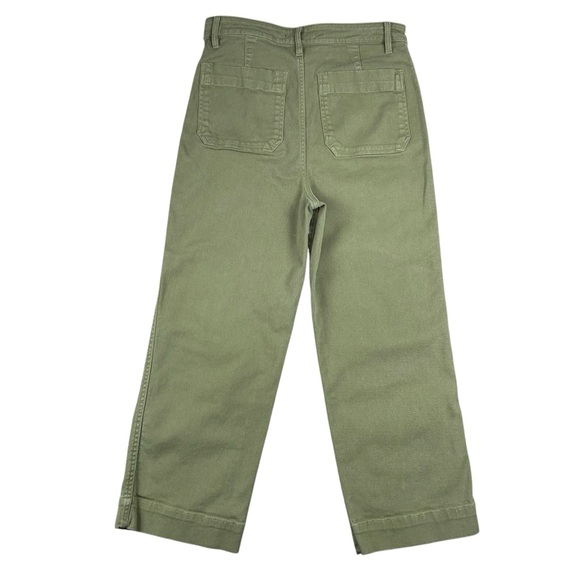 Quince Stretch Cotton Wide Leg Crop Chino Pants Size 10 Olive Green High Rise - Picture 10 of 12